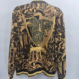 Zara Black Gold Men's Zippered Embroidered Jacquard Jacket Size Large